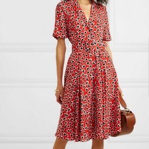 J. Crew Red Heart-Print Midi Belted Shirt Dress